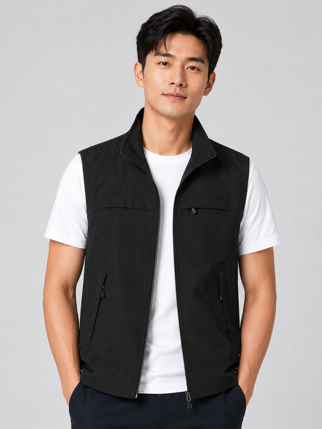 Men’s Gilet Jacket with Zipper and Multiple Pockets
