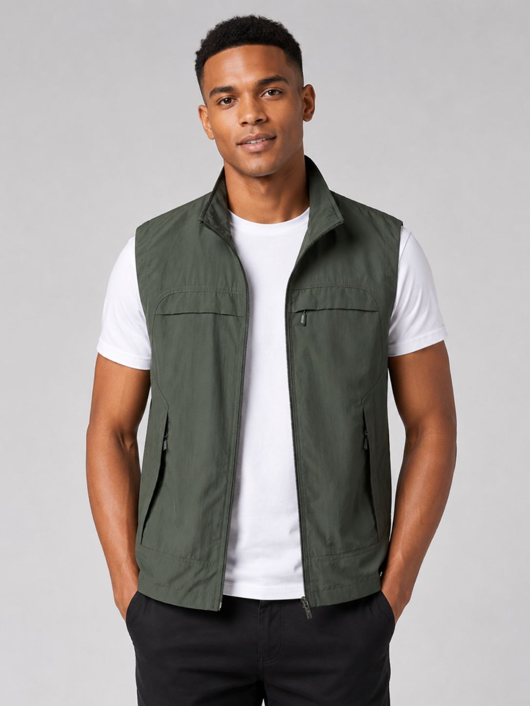 Men’s Gilet Jacket with Zipper and Multiple Pockets