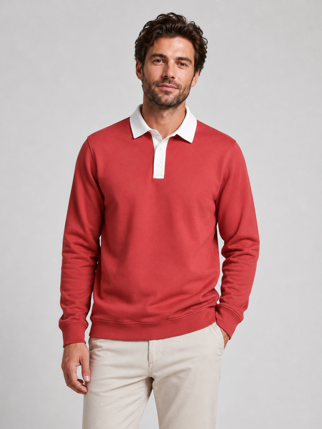 Men’s Knit Polo Shirt with Collar and Button Placket