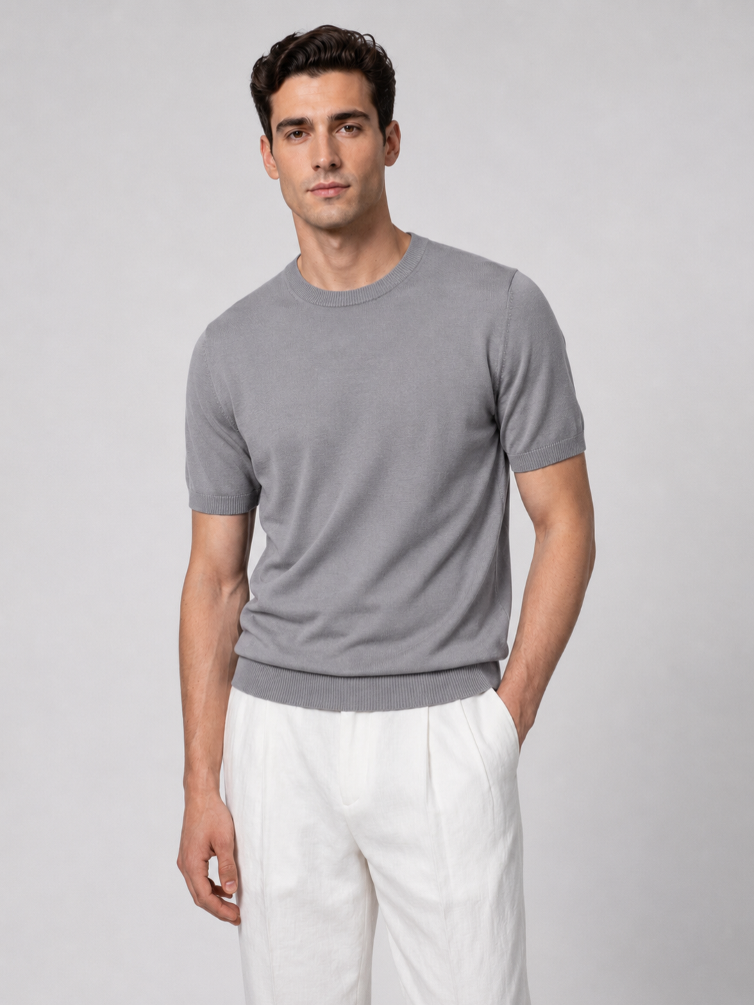 Men’s Knitted Shirt with Ribbed Trim