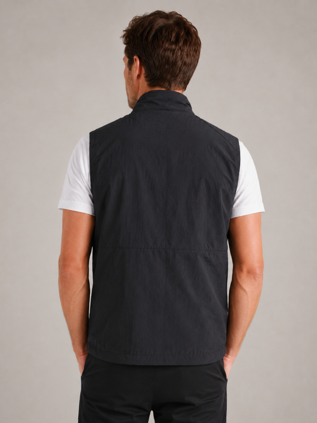 Men’s Gilet Jacket with Zipper and Turn-Down Collar