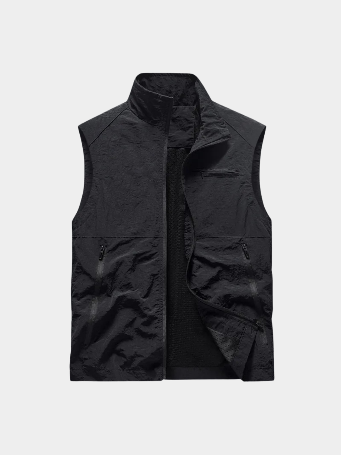 Men’s Gilet Jacket with Zipper and Turn-Down Collar