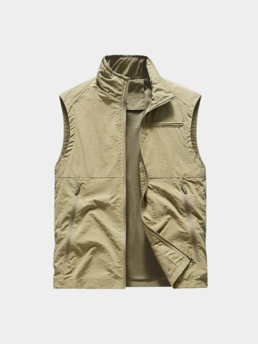 Men’s Gilet Jacket with Zipper and Turn-Down Collar