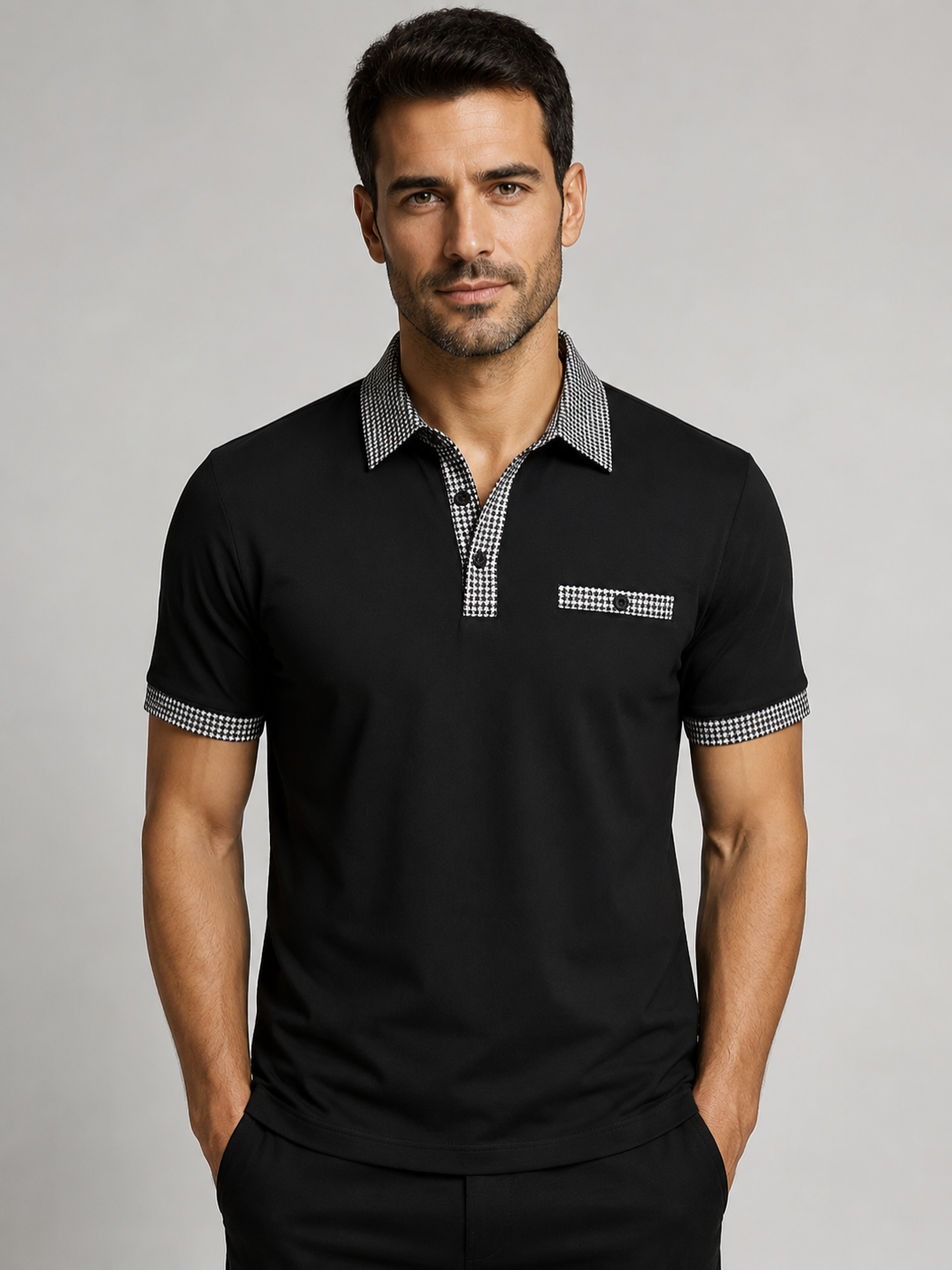 Men’s Polo Shirt with Contrast Collar and Short Sleeves
