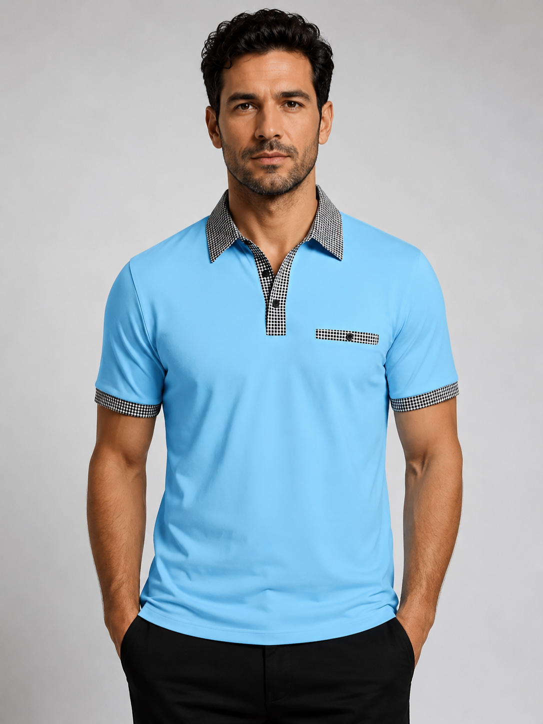 Men’s Polo Shirt with Contrast Collar and Short Sleeves