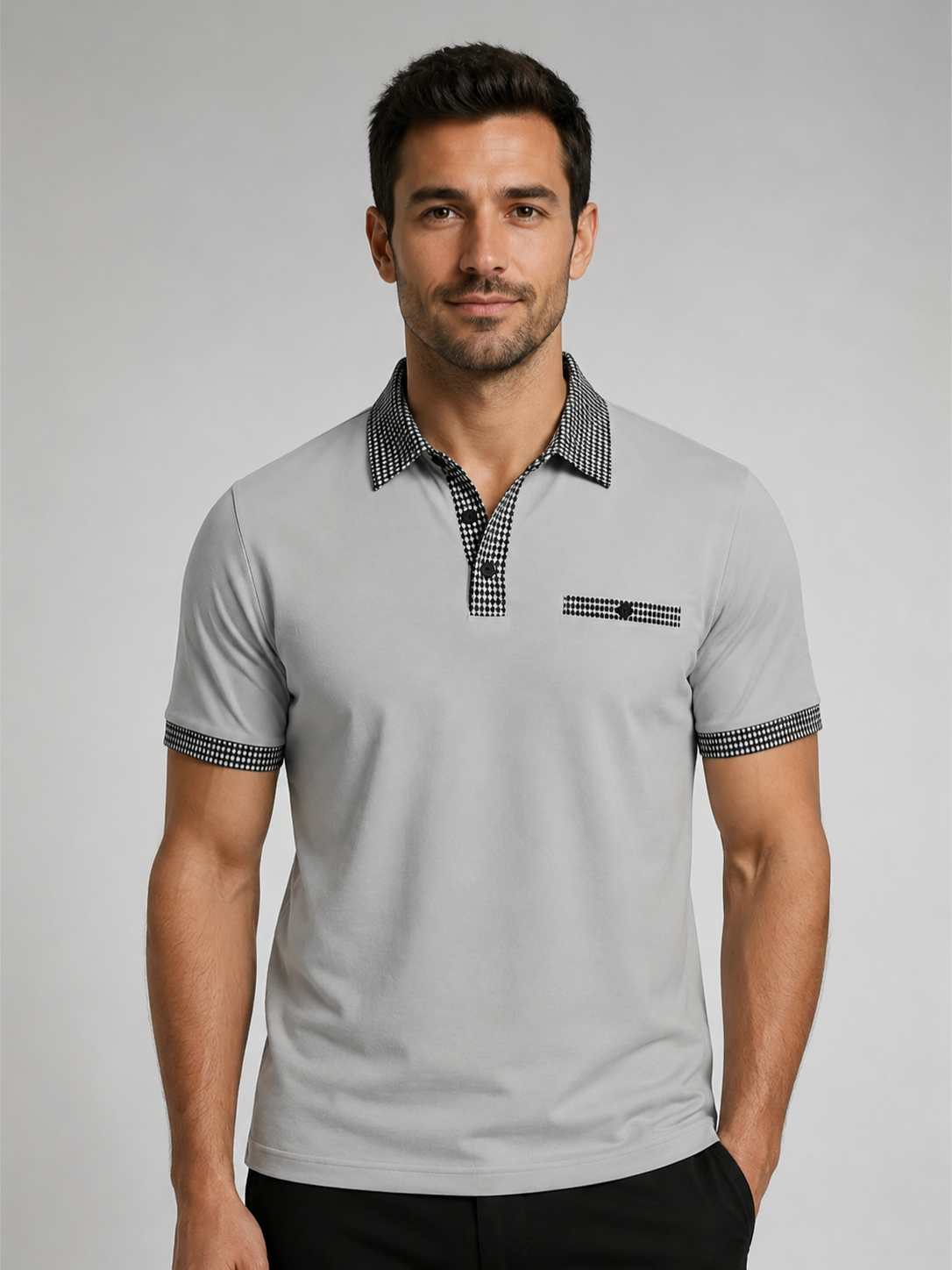 Men’s Polo Shirt with Contrast Collar and Short Sleeves