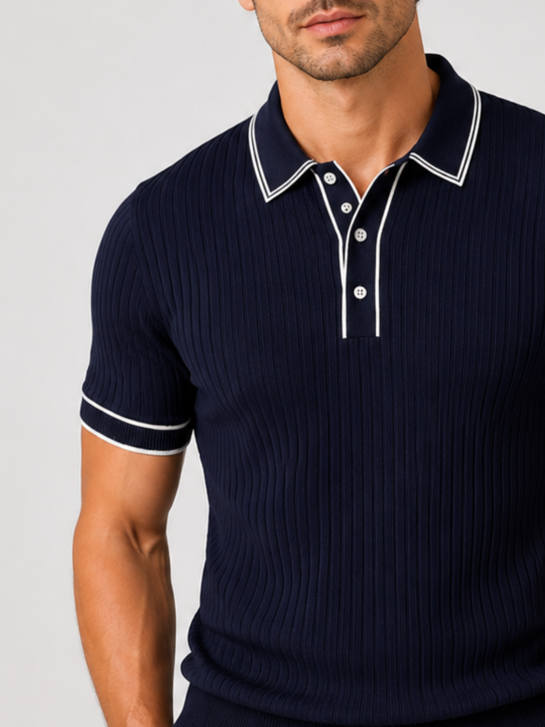 Men’s Ribbed Polo Shirt with Contrast Trim