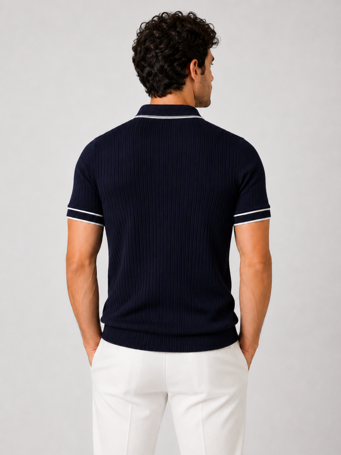 Men’s Ribbed Polo Shirt with Contrast Trim