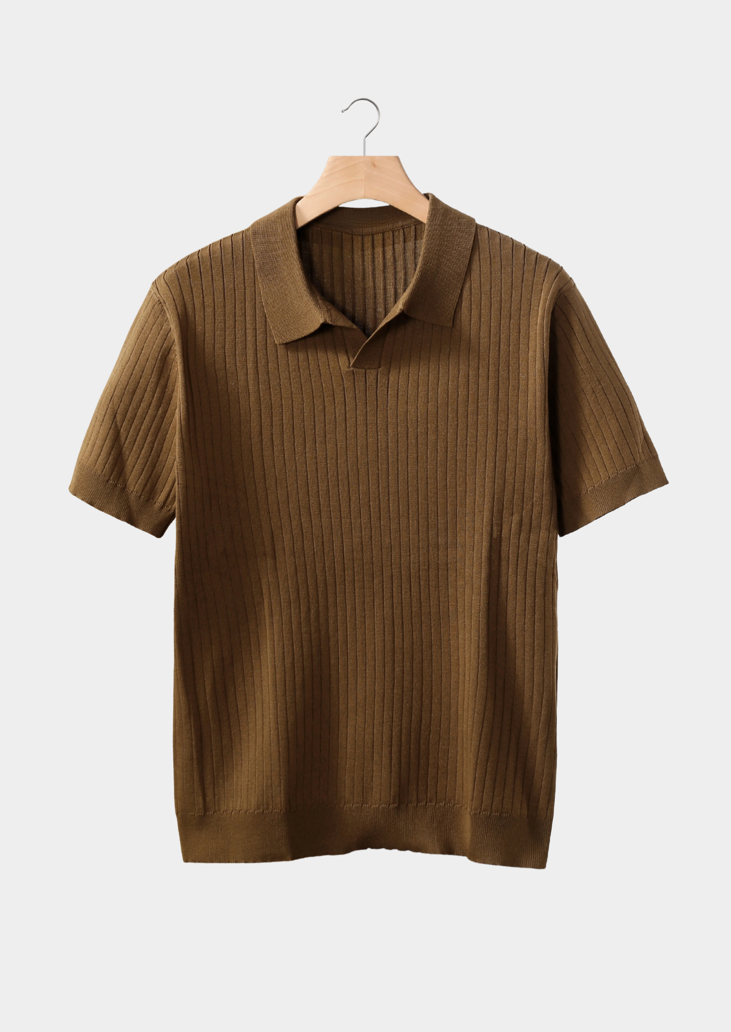 Men’s Short Sleeve Ribbed Polo Shirt with Open Neck