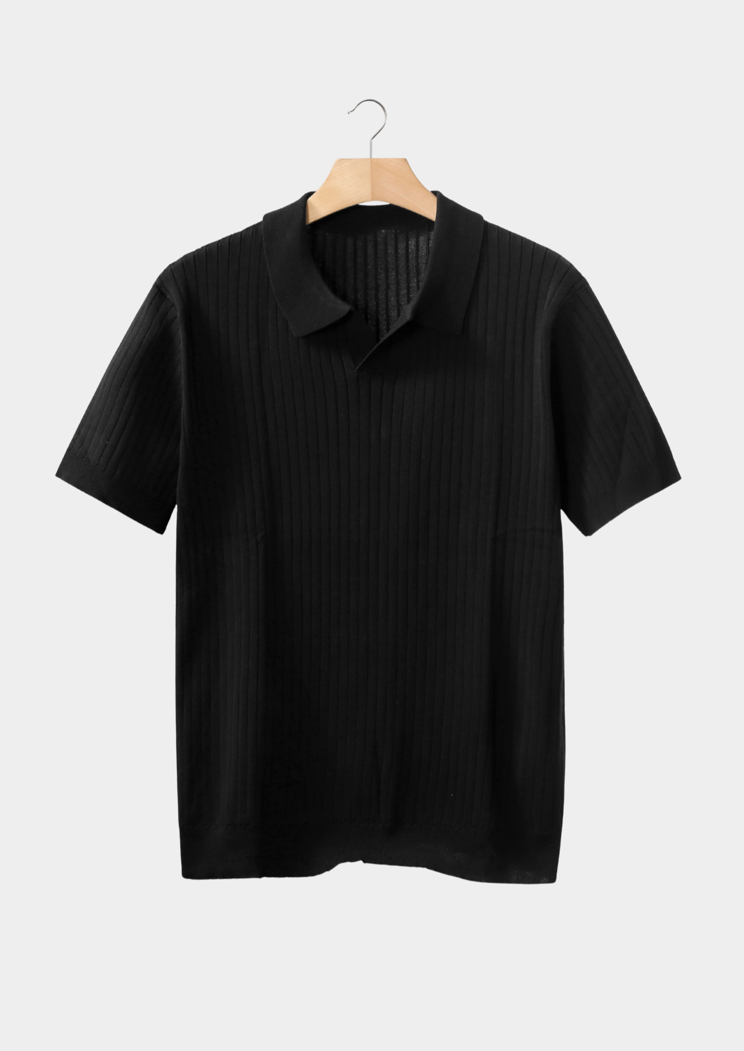 Men’s Short Sleeve Ribbed Polo Shirt with Open Neck