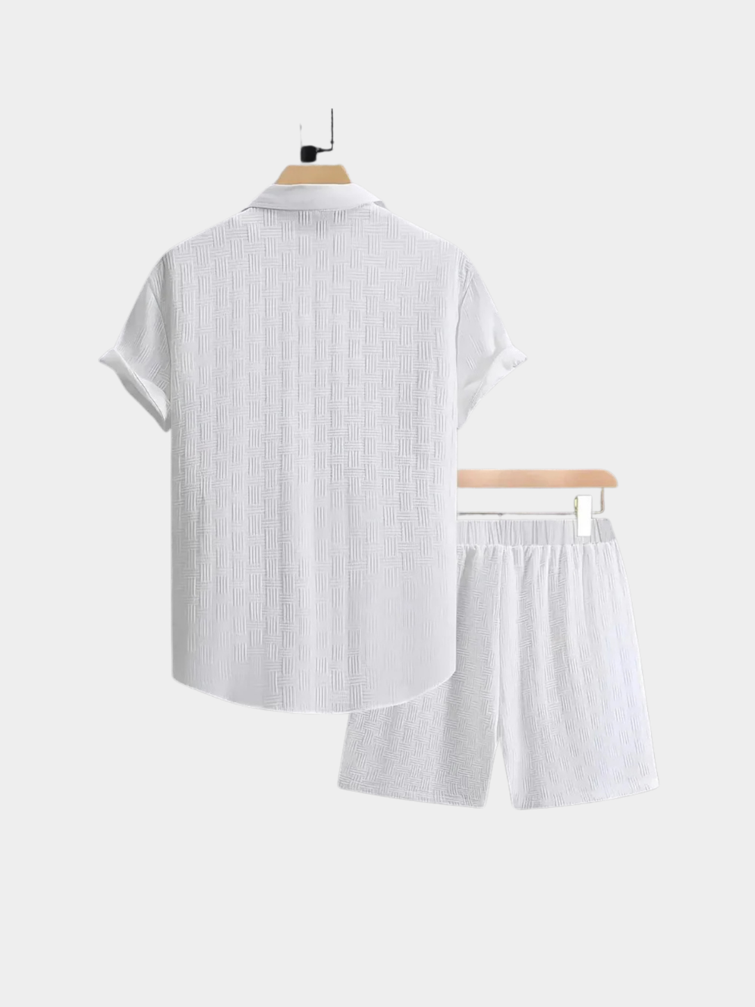 Men’s Short Sleeve Shirt and Shorts Set with Jacquard Texture