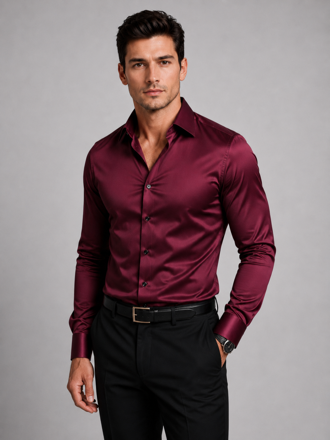 Men’s Button-Front Shirt with Long Sleeves