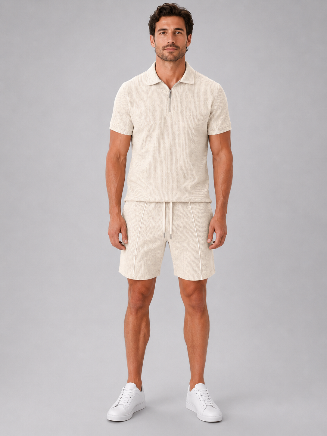 Men’s Polo and Shorts Set with Zip Collar