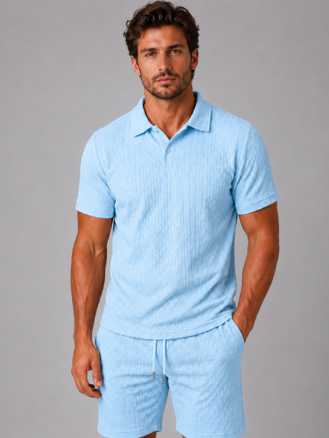 Men’s Textured Polo Shirt and Shorts Set