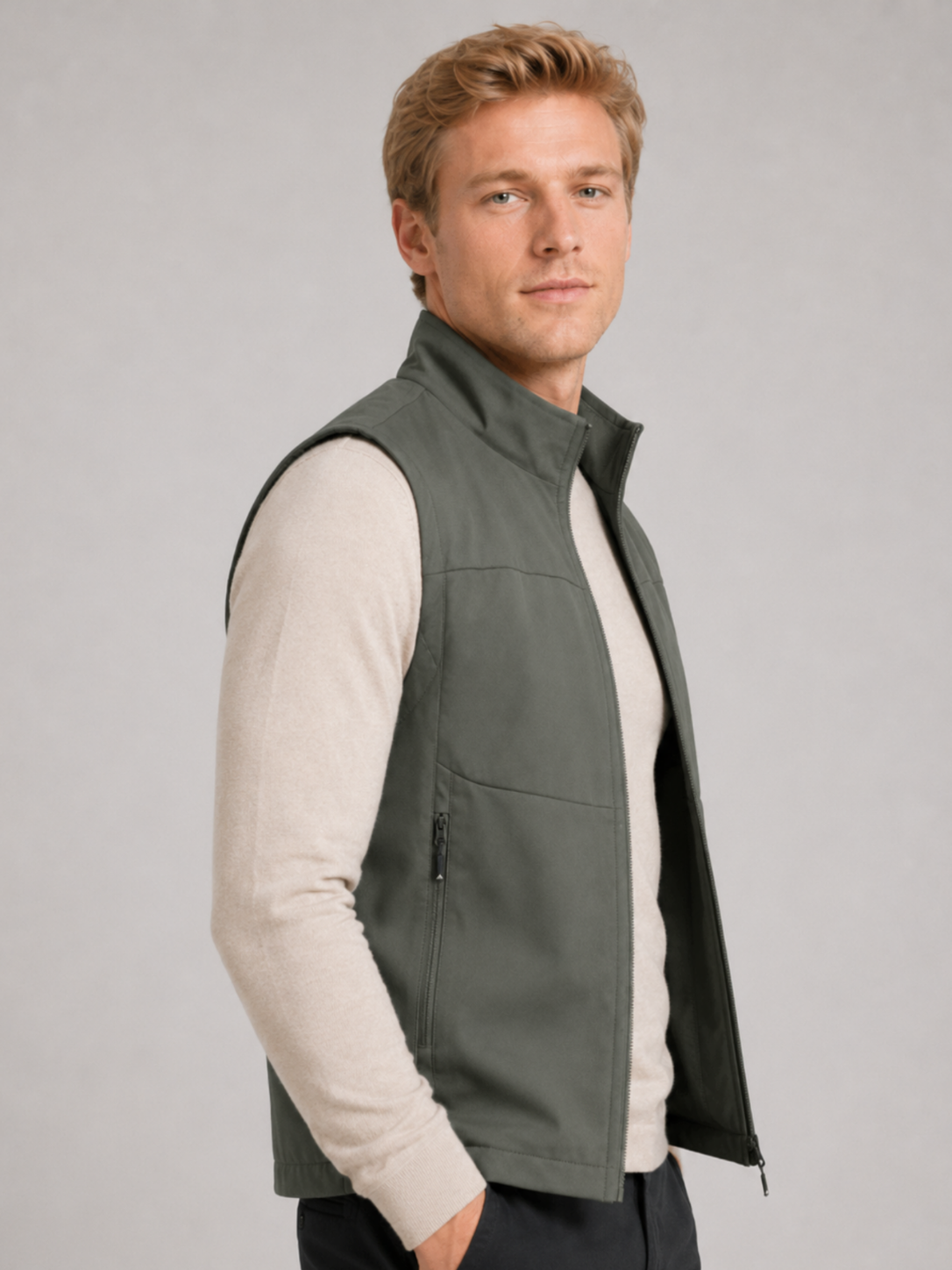 Men’s Utility Gilet Jacket with Stand Collar and Pockets