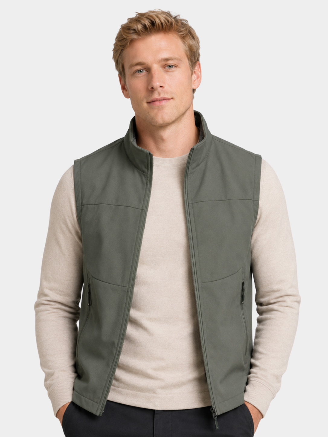 Men’s Utility Gilet Jacket with Stand Collar and Pockets
