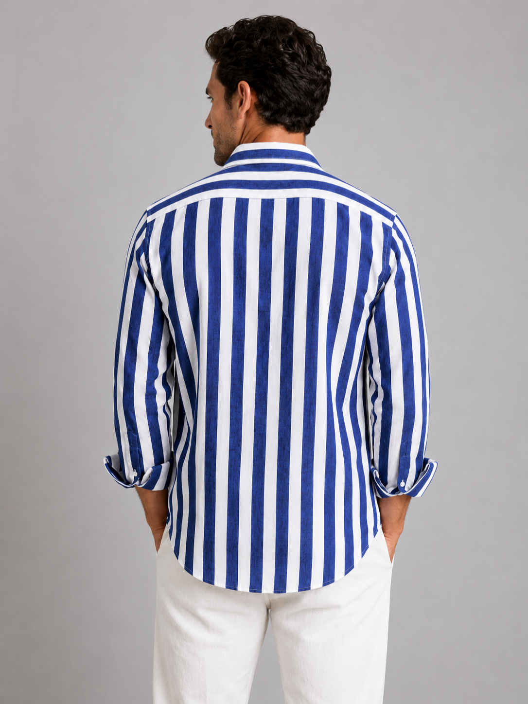 Men’s Vertical Stripe Shirt with Collared Button Front