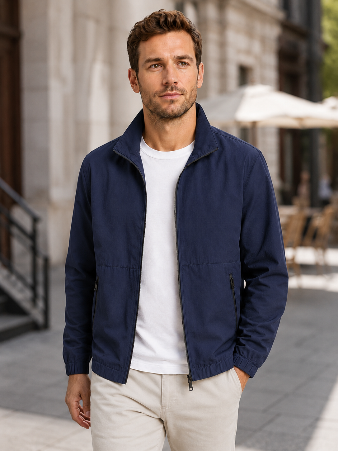 Men’s Summer Zip Front Jacket with Stand Collar