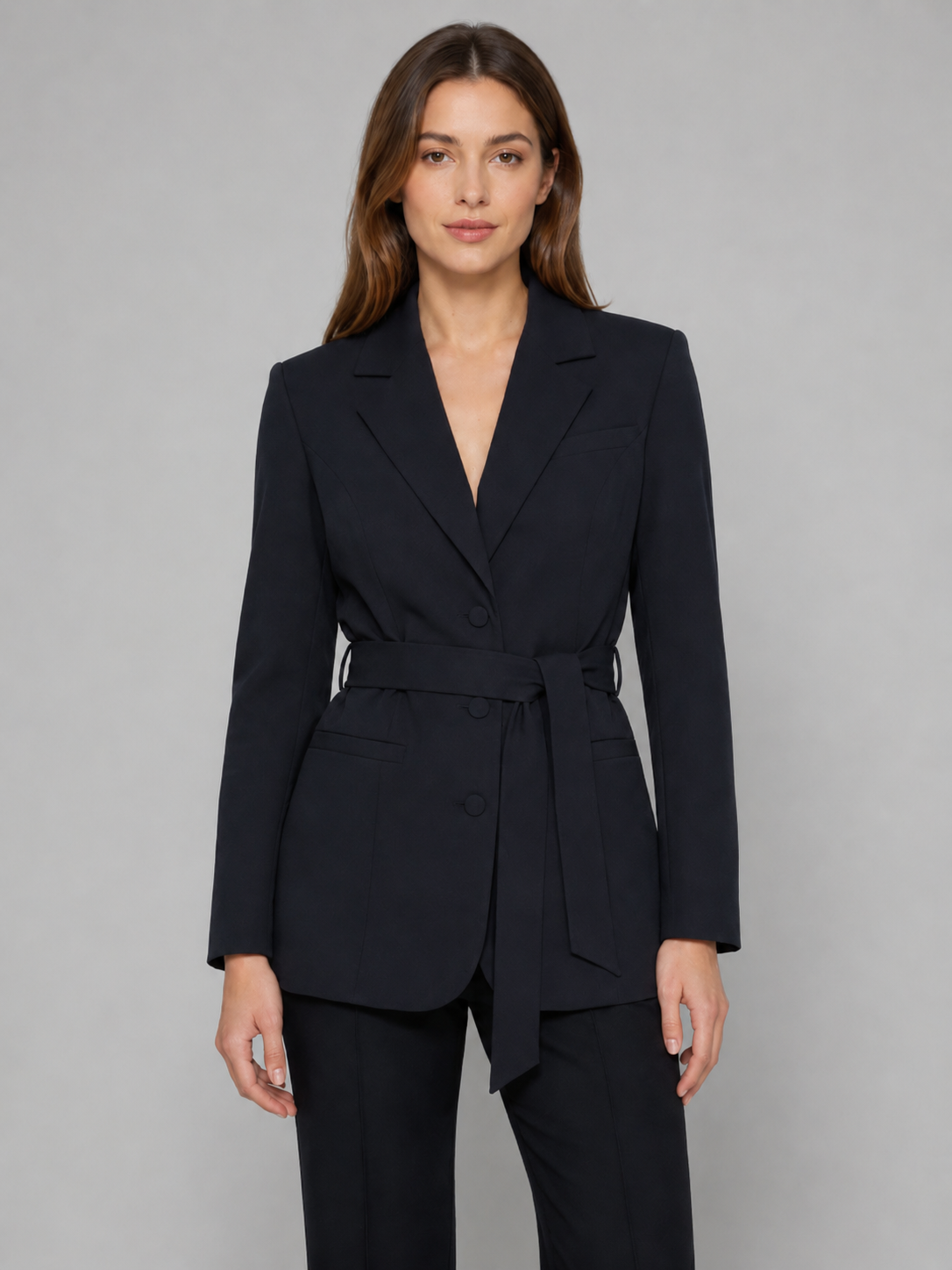 Women’s Belted Blazer with Structured Shoulders