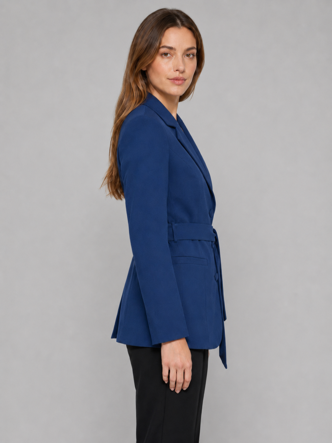 Women’s Belted Blazer with Structured Shoulders