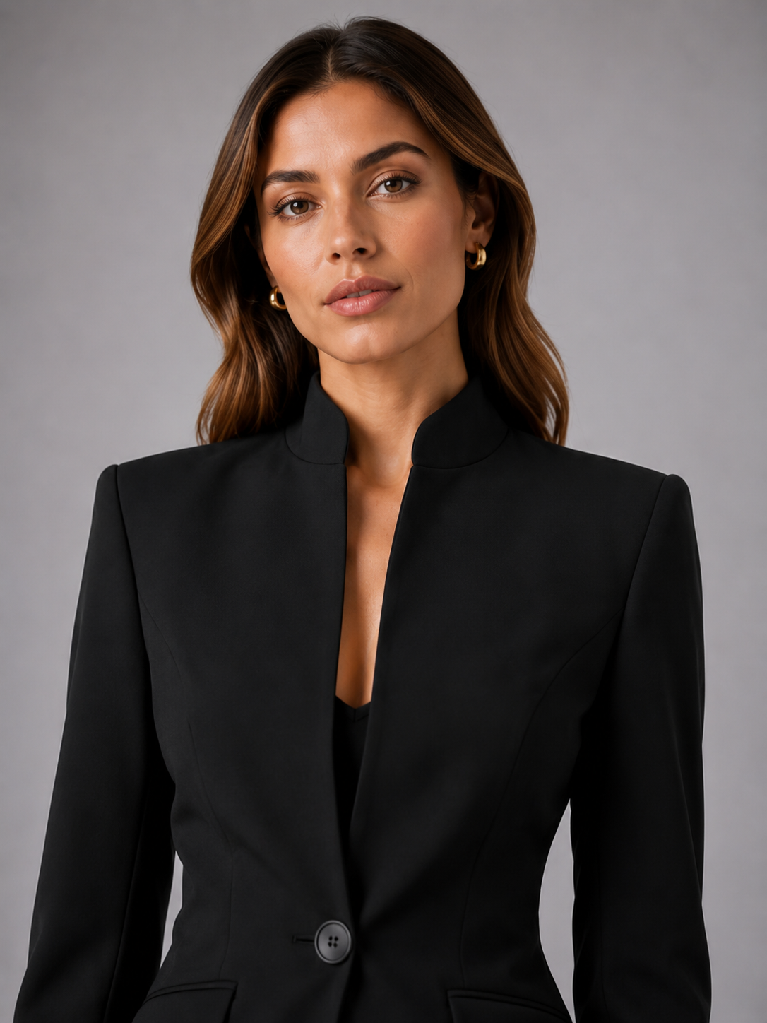 Women’s Blazer and Wide-Leg Trouser Set with Collarless Design