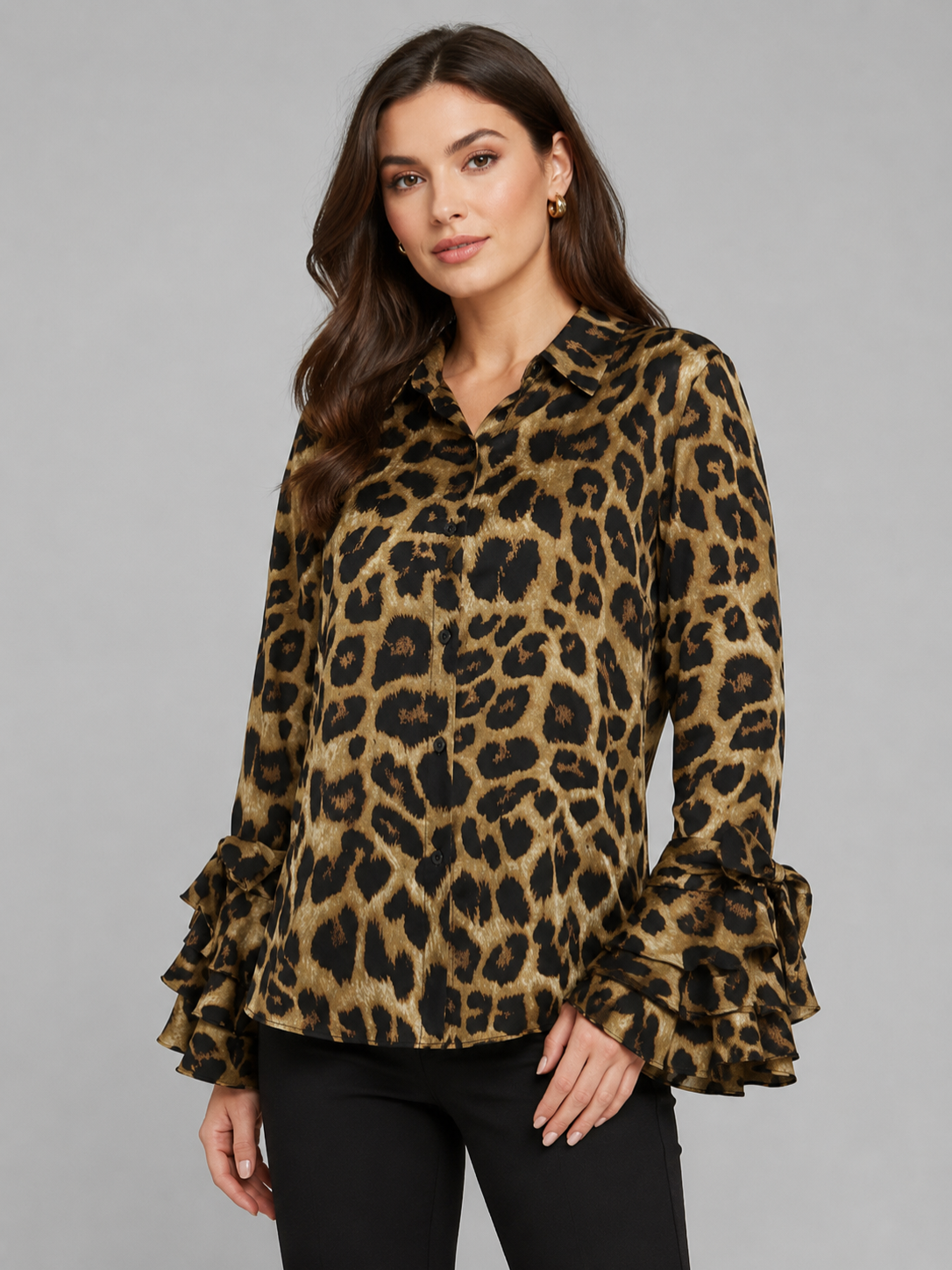 Women’s Button Front Blouse with Ruffle Cuffs