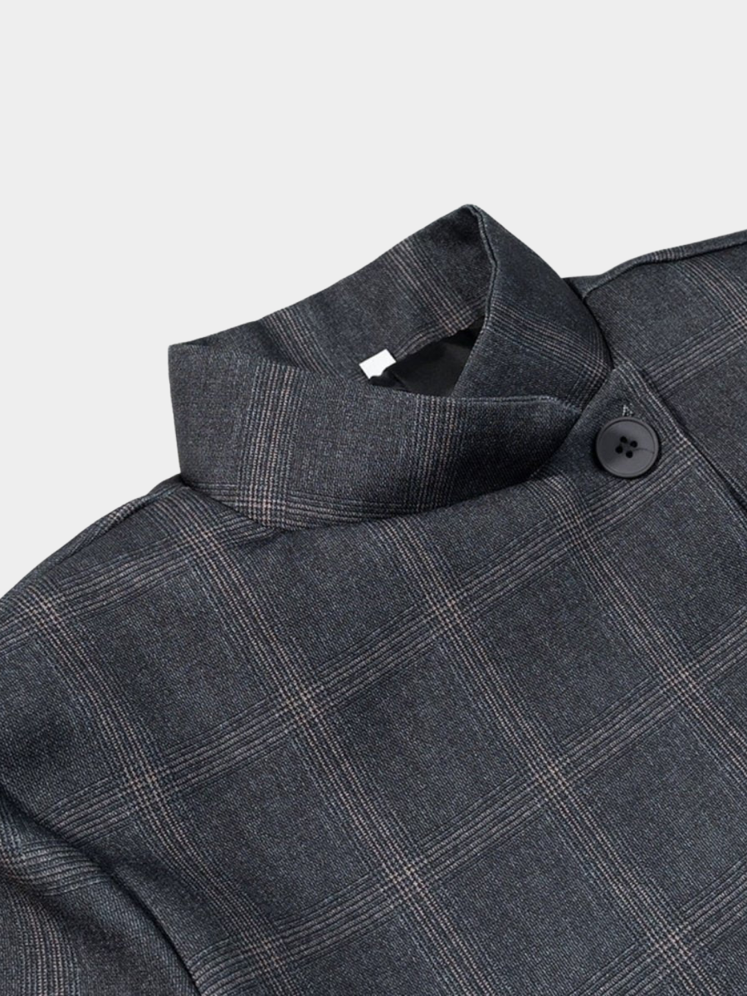 Women’s Plaid Blazer with Stand Collar and Long Sleeves