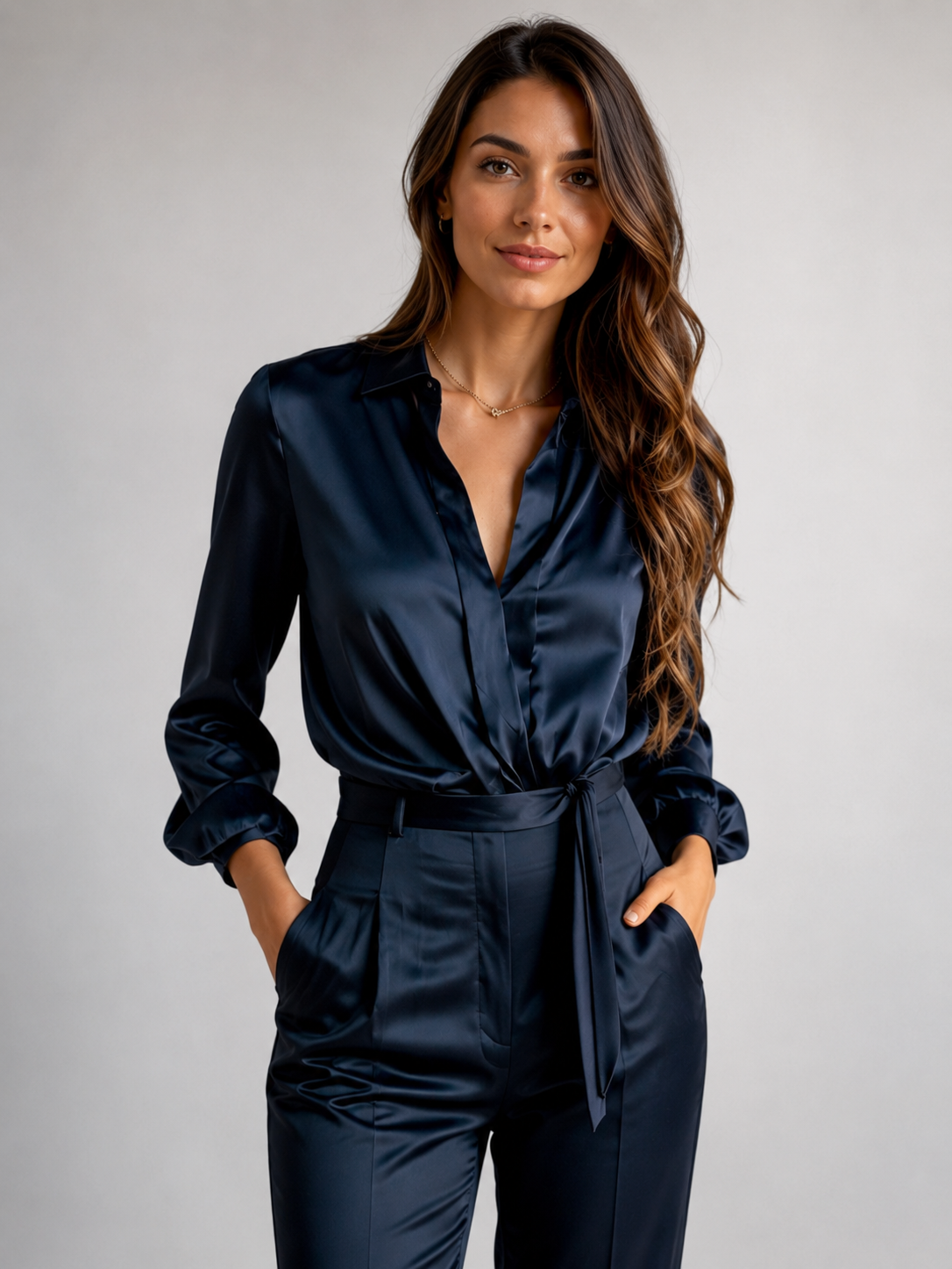Women’s Long Sleeve Blouse with Collar and Button Closure