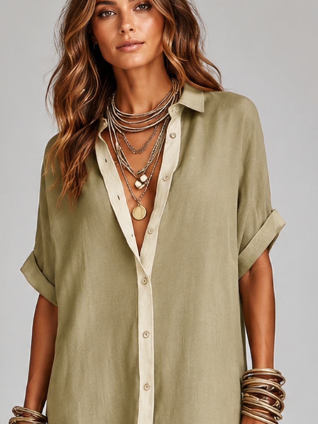 Women’s Maxi Shirt Dress with Short Sleeves