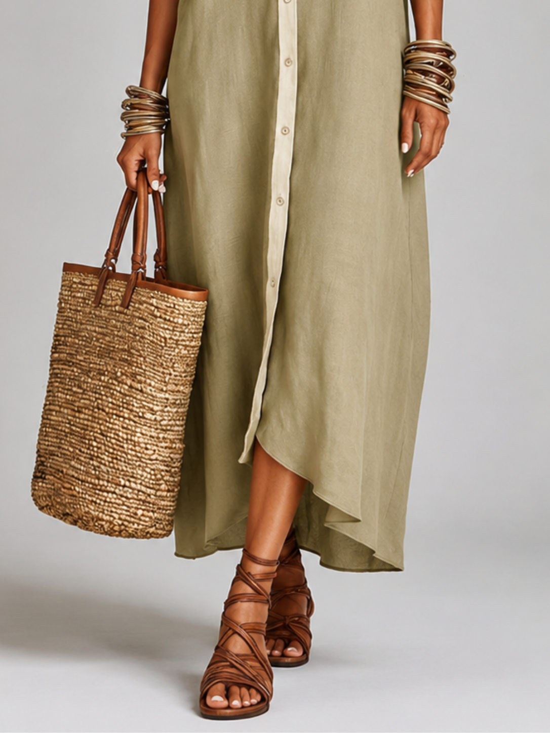 Women’s Maxi Shirt Dress with Short Sleeves