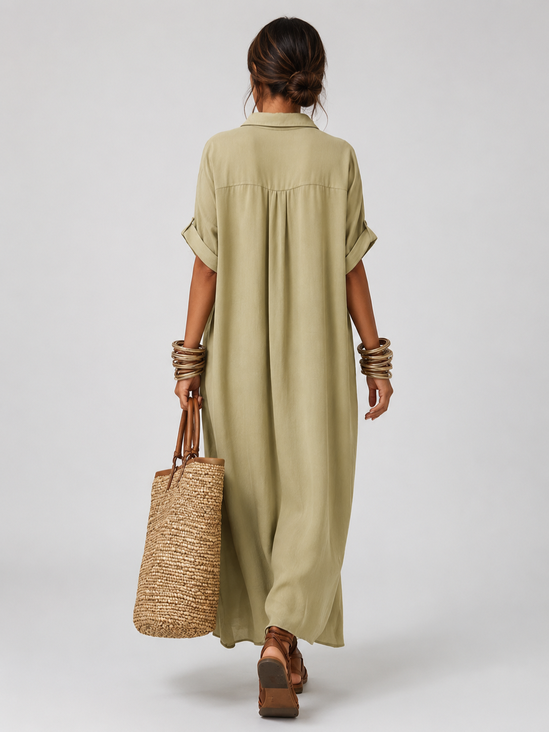 Women’s Maxi Shirt Dress with Short Sleeves