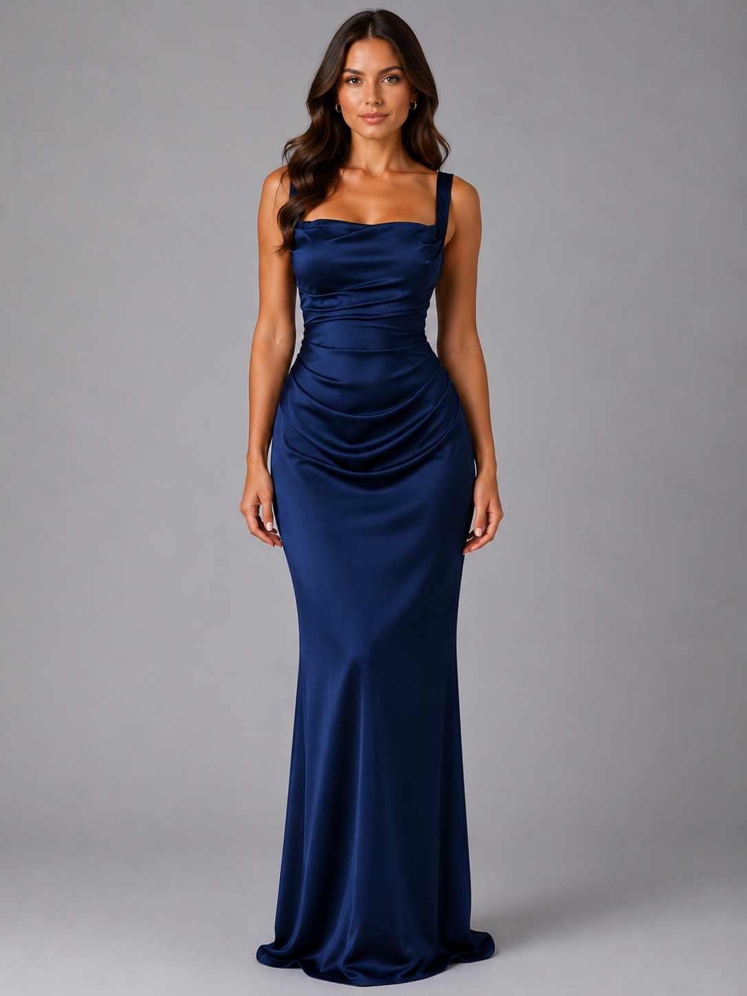 Women’s Maxi Dress with Square Neck and Ruched Waist