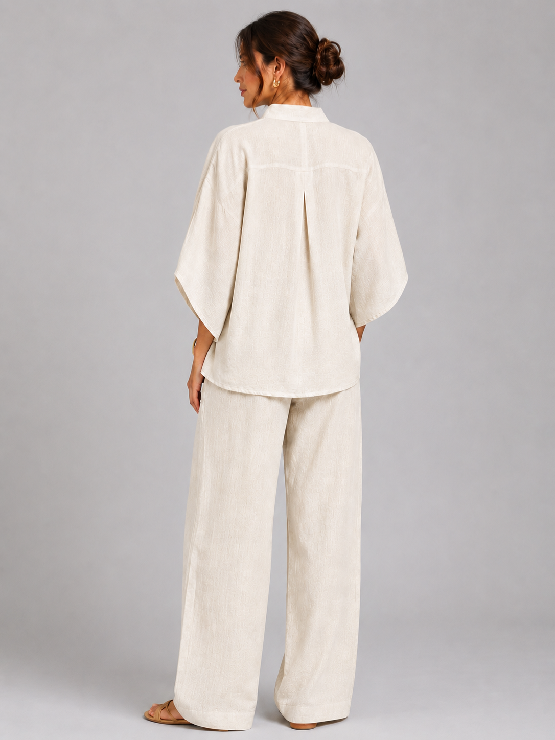 Women’s Two-Piece Set with Button-Up Top and Wide-Leg Trousers