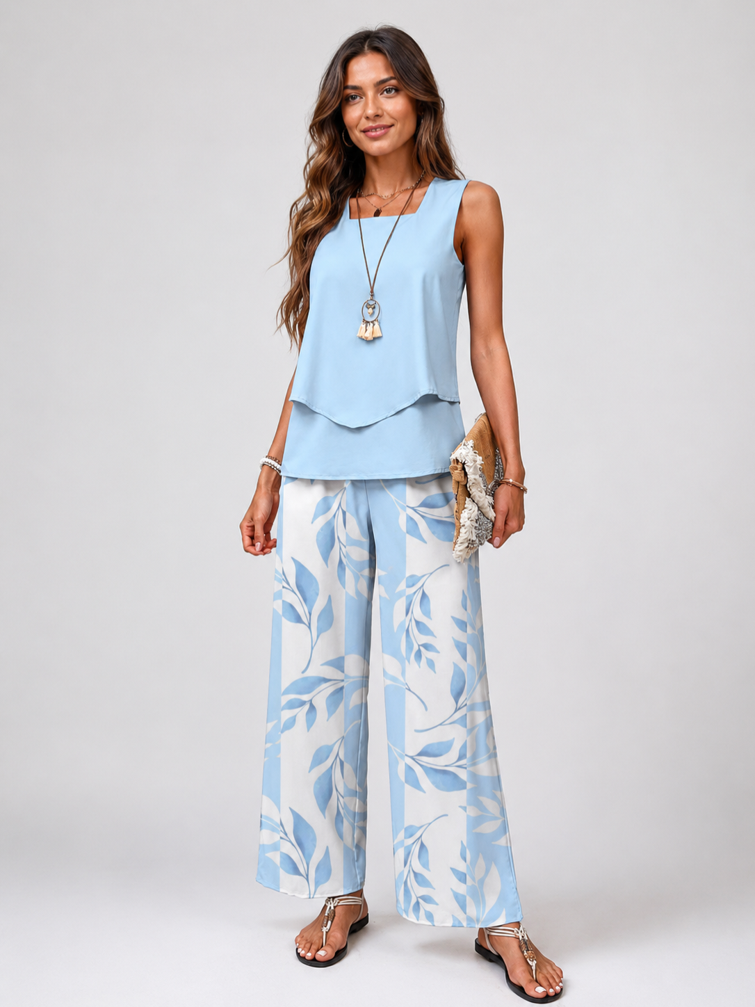 Women’s Two-Piece Set with Sleeveless Top and Wide Leg Trousers