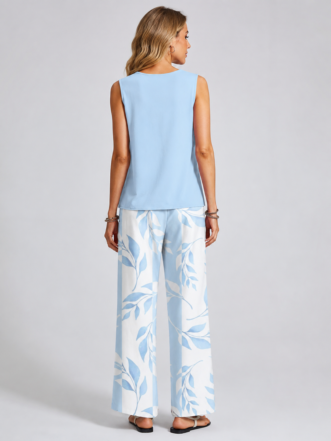 Women’s Two-Piece Set with Sleeveless Top and Wide Leg Trousers