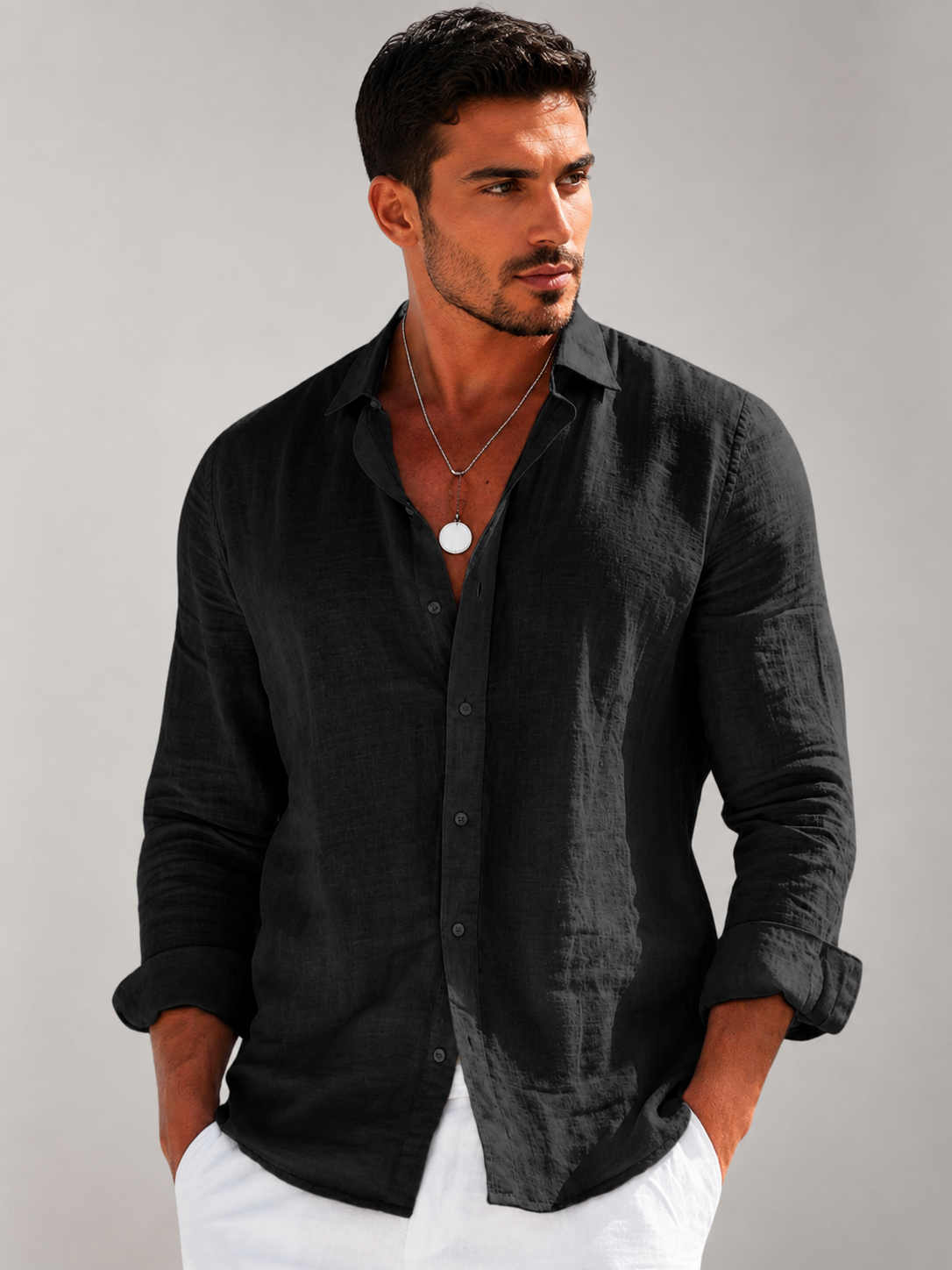 Men’s Blend Long Sleeve Shirt with Button Closure