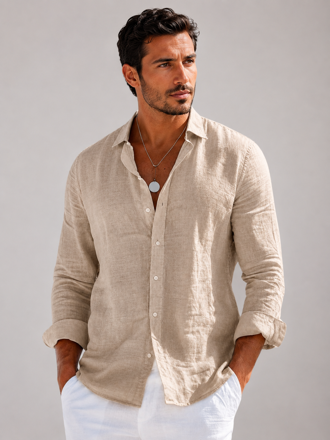 Men’s Blend Long Sleeve Shirt with Button Closure