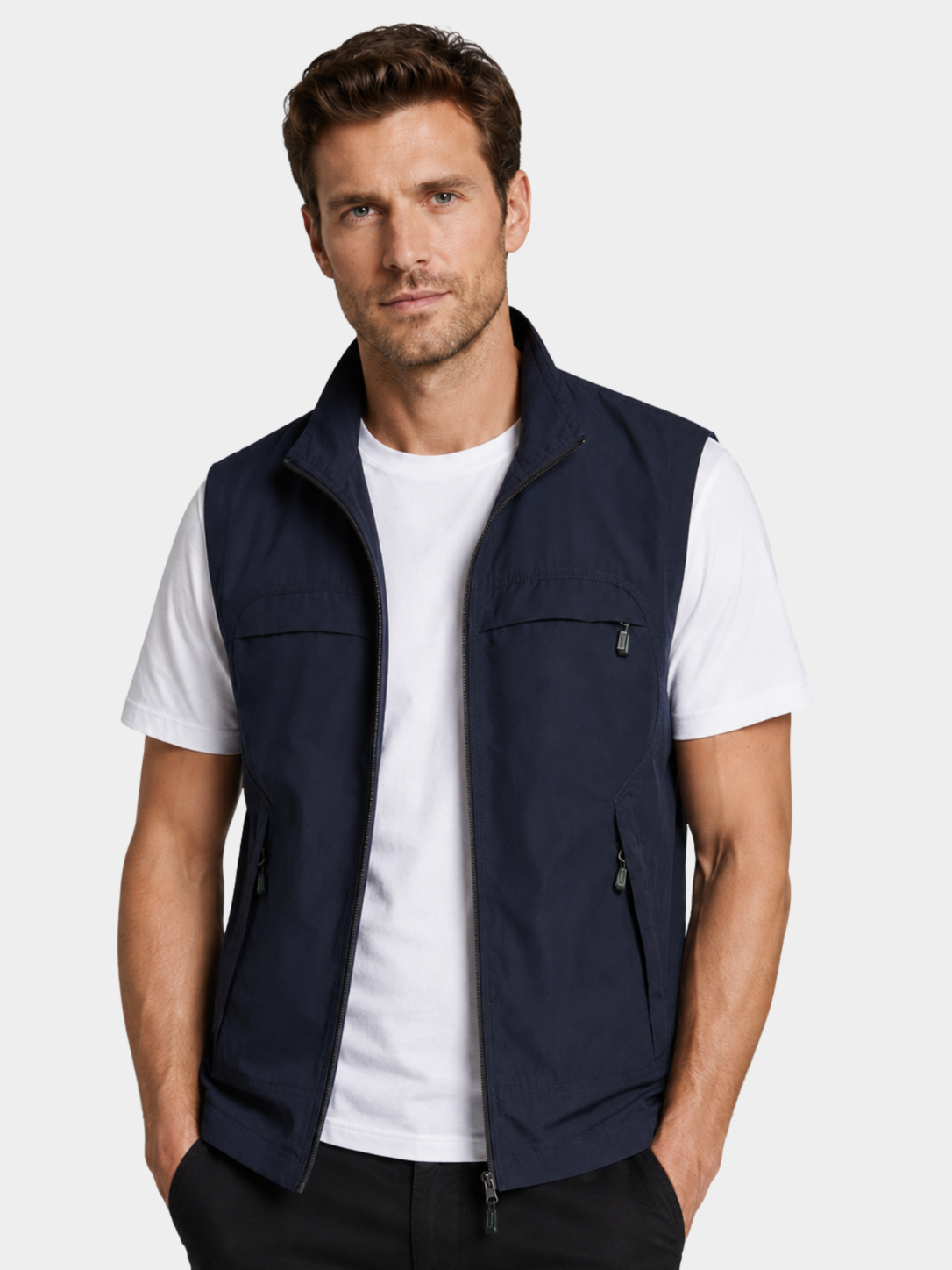 Men’s Gilet Jacket with Zipper and Multiple Pockets