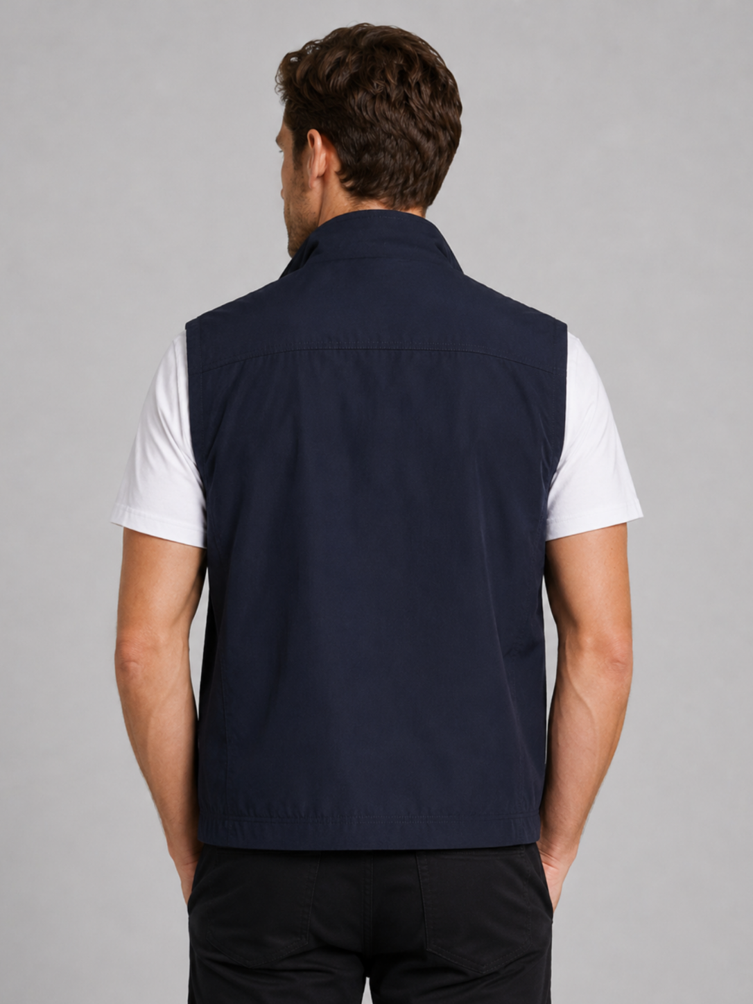 Men’s Gilet Jacket with Zipper and Multiple Pockets