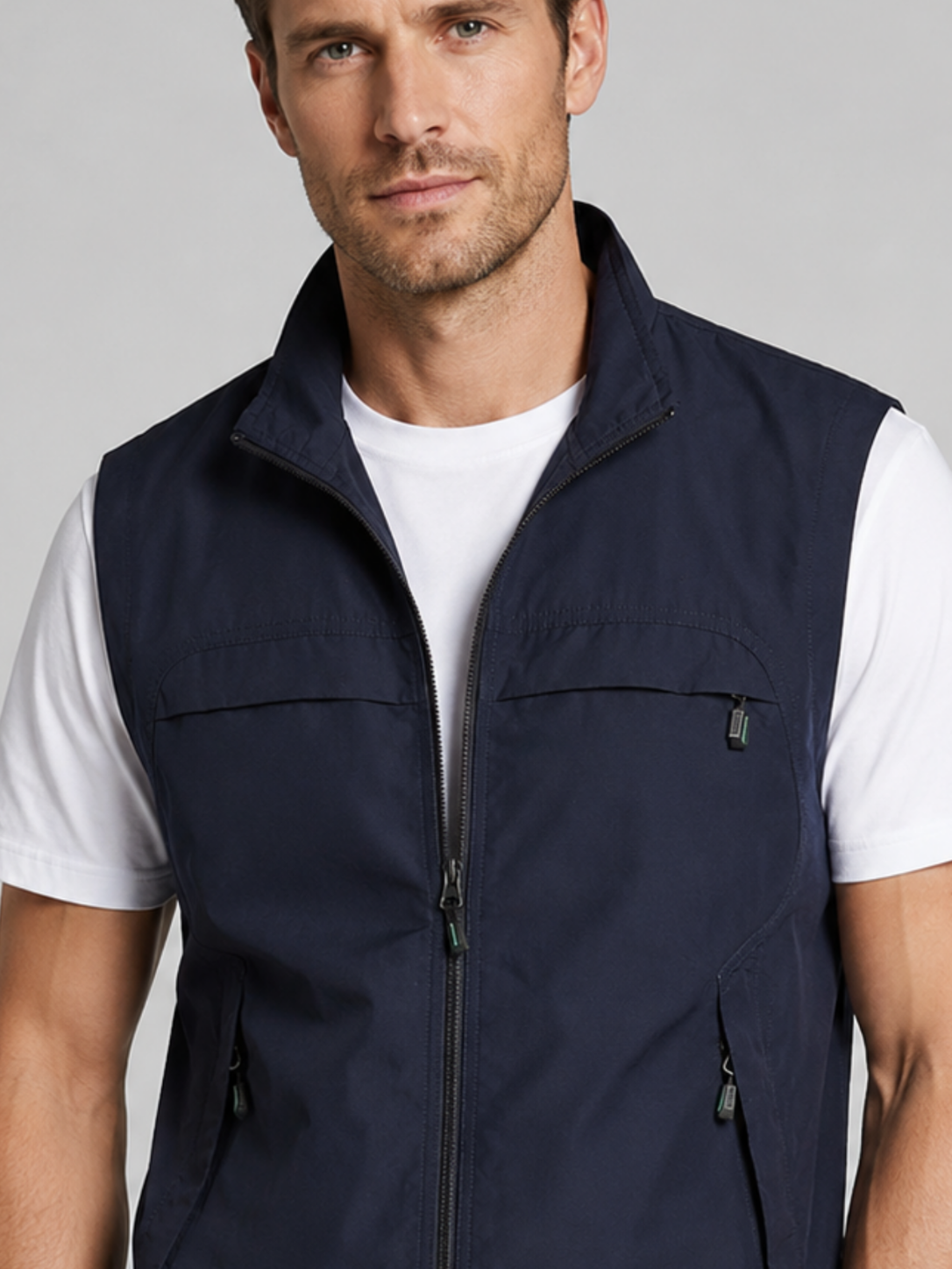 Men’s Gilet Jacket with Zipper and Multiple Pockets
