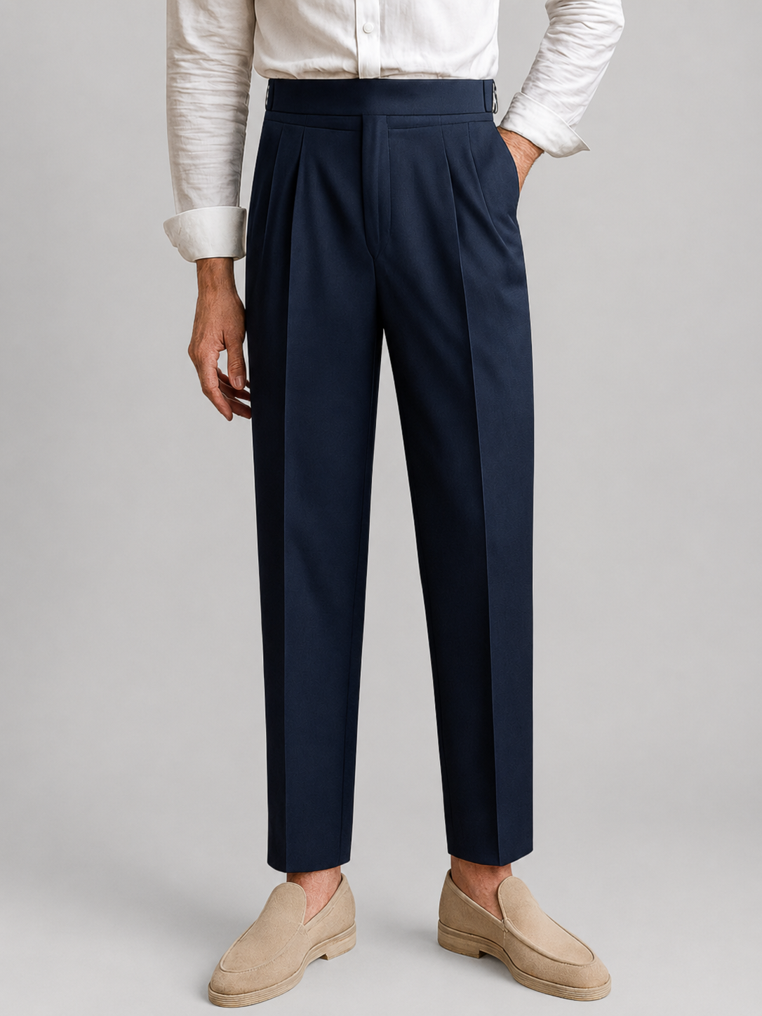 Men’s High-Waist Pants with Slim Fit and Tapered Leg