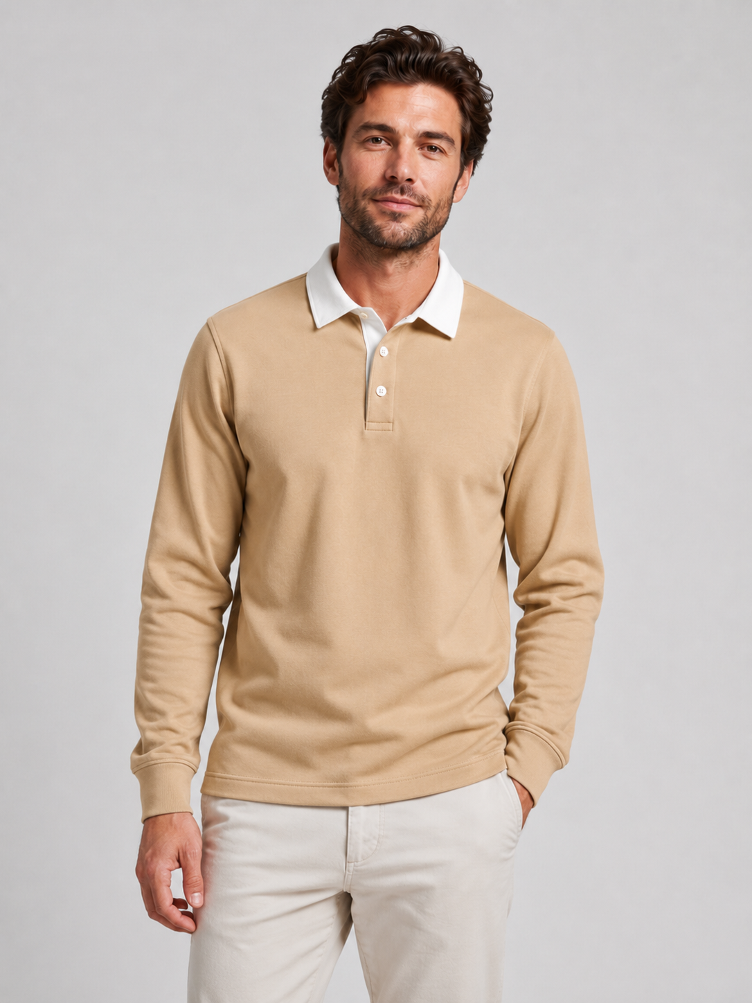 Men’s Knit Polo Shirt with Collar and Button Placket