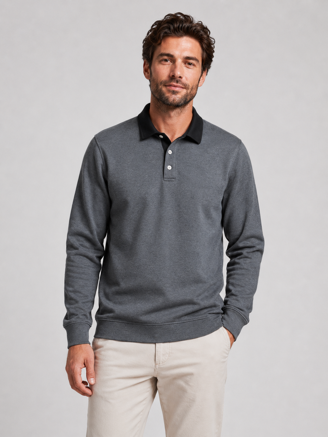 Men’s Knit Polo Shirt with Collar and Button Placket