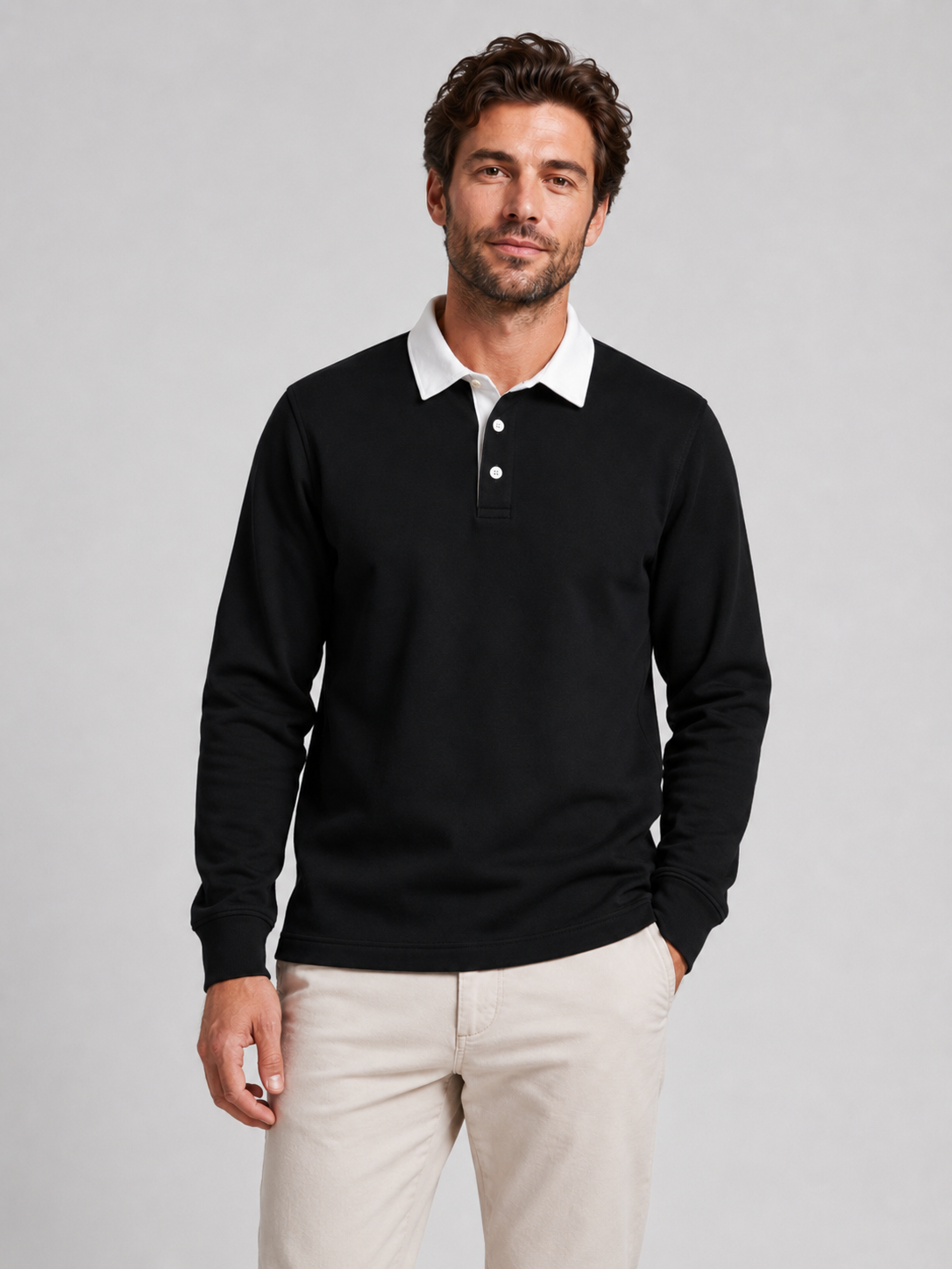 Men’s Knit Polo Shirt with Collar and Button Placket