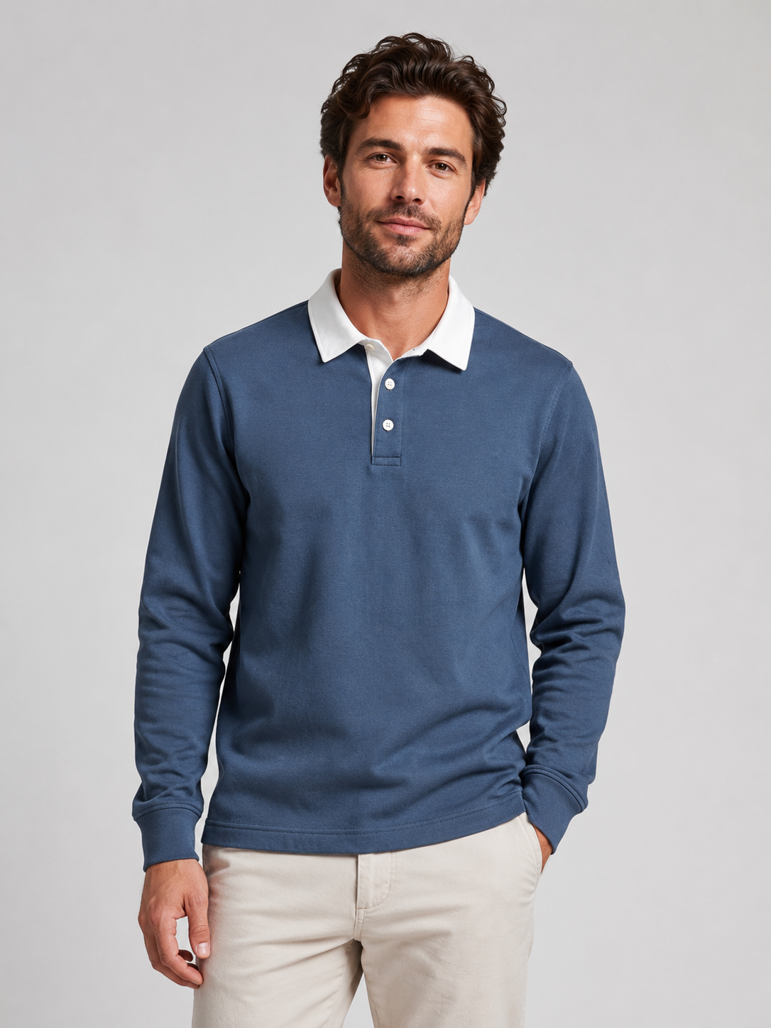 Men’s Knit Polo Shirt with Collar and Button Placket