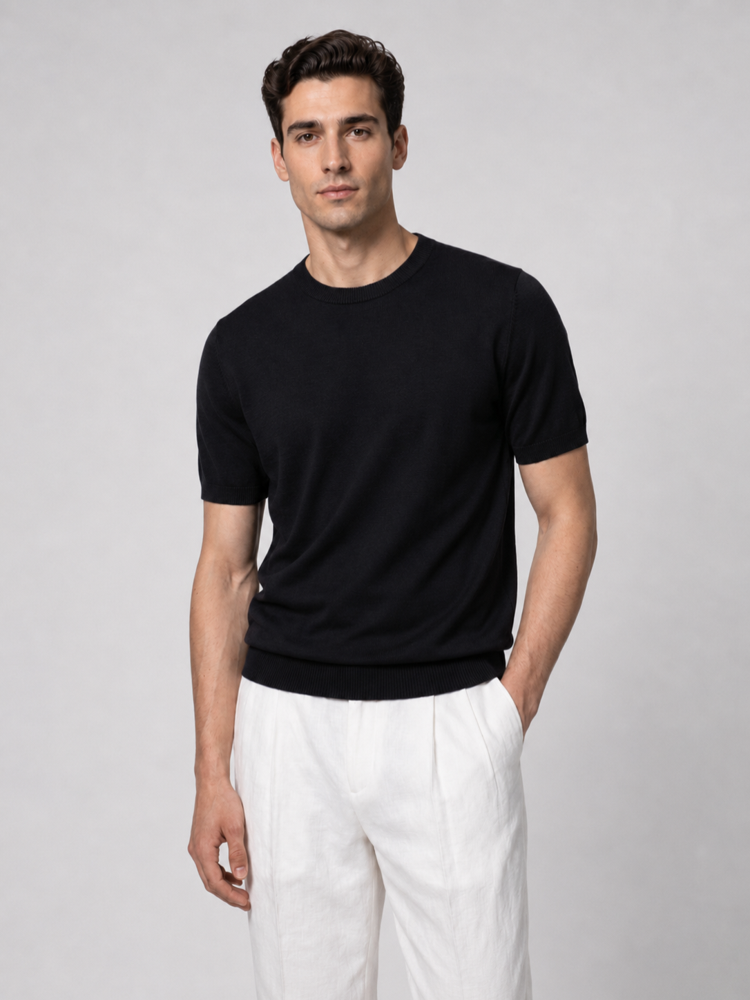 Men’s Knitted Shirt with Ribbed Trim