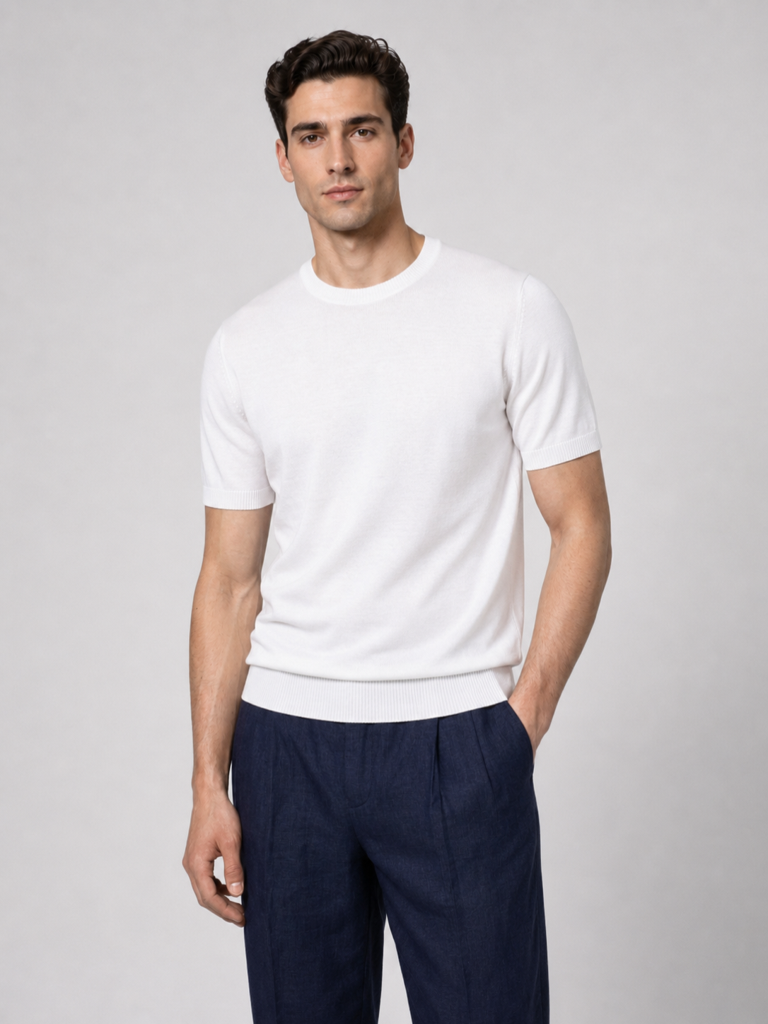 Men’s Knitted Shirt with Ribbed Trim