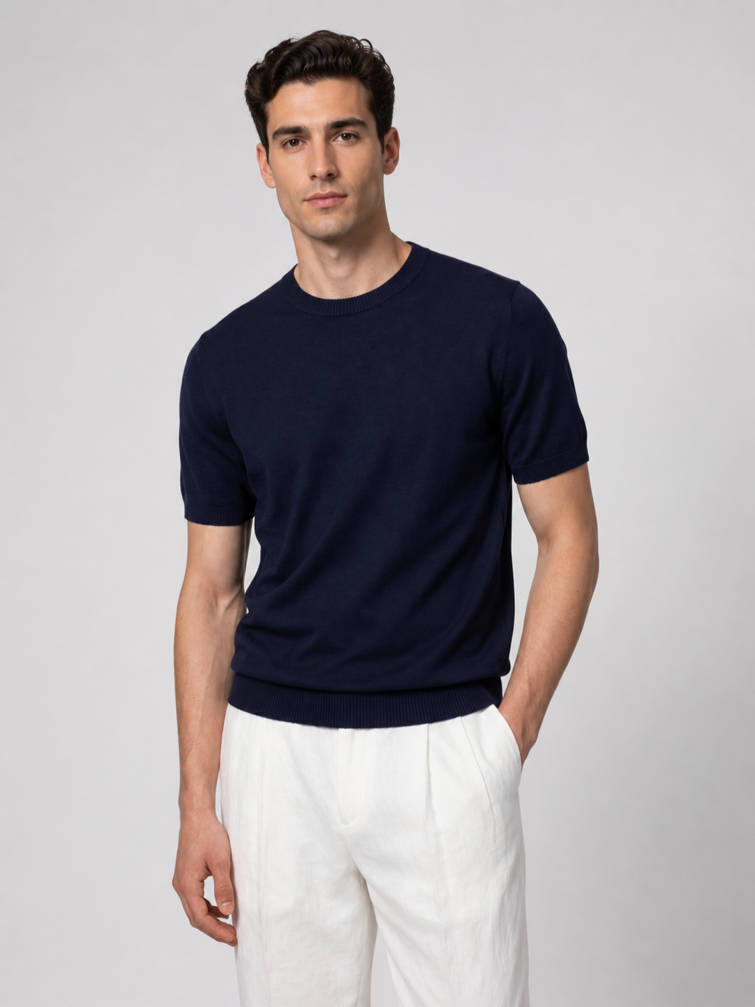 Men’s Knitted Shirt with Ribbed Trim