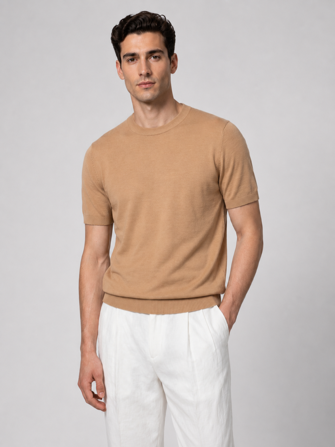 Men’s Knitted Shirt with Ribbed Trim