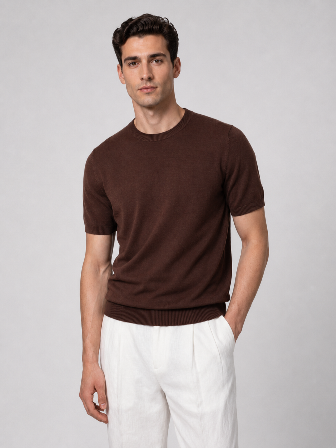 Men’s Knitted Shirt with Ribbed Trim